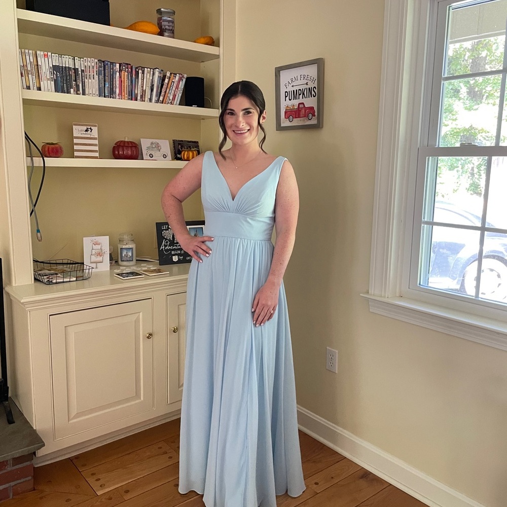 David’s bridal sky blue bridesmaid dress.